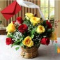 15 red yellow roses basket